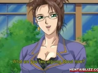 Anime teacher with big juicy tits blowjob and gets her holes stuffed