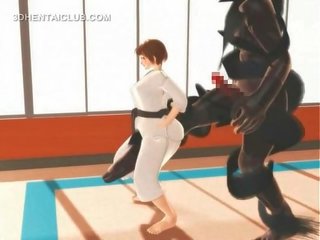 Hentai karate dziewczyna kneblowanie na za masywny członek w 3d