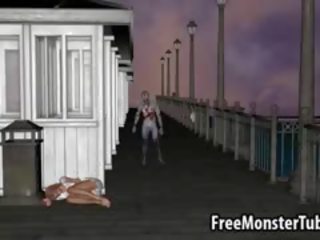 3d gyzyl saçly feature gets fucked outdoors by a zombi